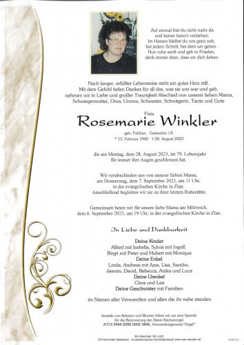 Parte F R Rosemarie Winkler Geb Feldner Pax Requiem