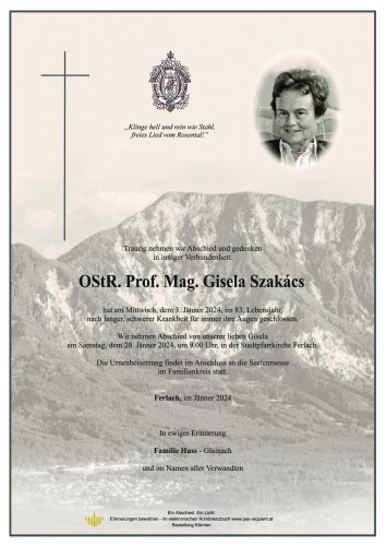 Parte für OStR Prof Mag Gisela Szakács pax requiem