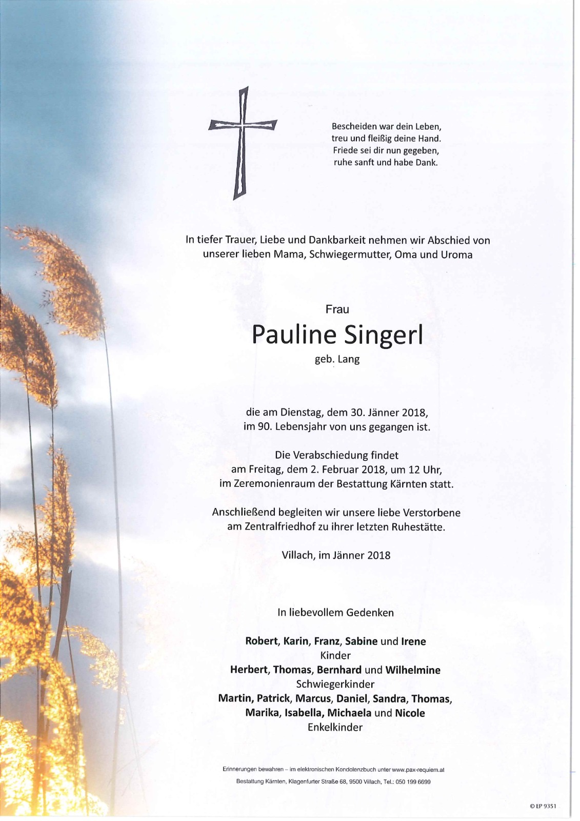 Parte Pauline Singerl geb. Lang