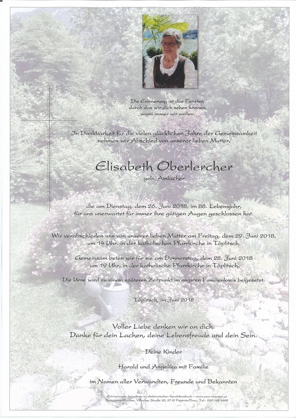 Parte Elisabeth Oberlercher, geb. Amlacher