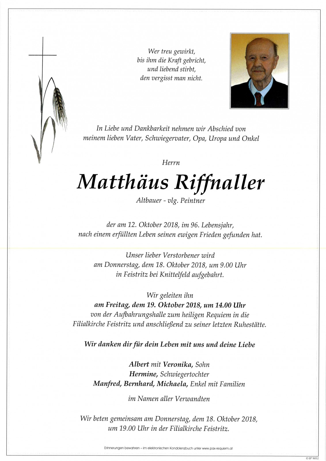 Parte Matthäus Riffnaller, vlg. Peintner