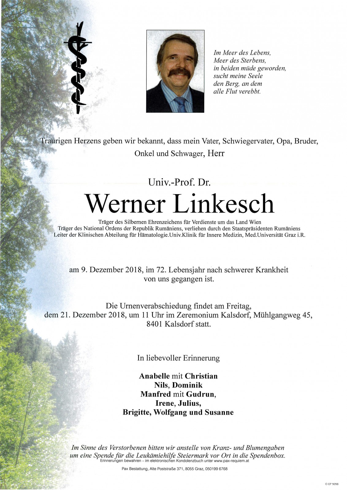 Parte Univ.-Prof.Dr. Werner Linkesch