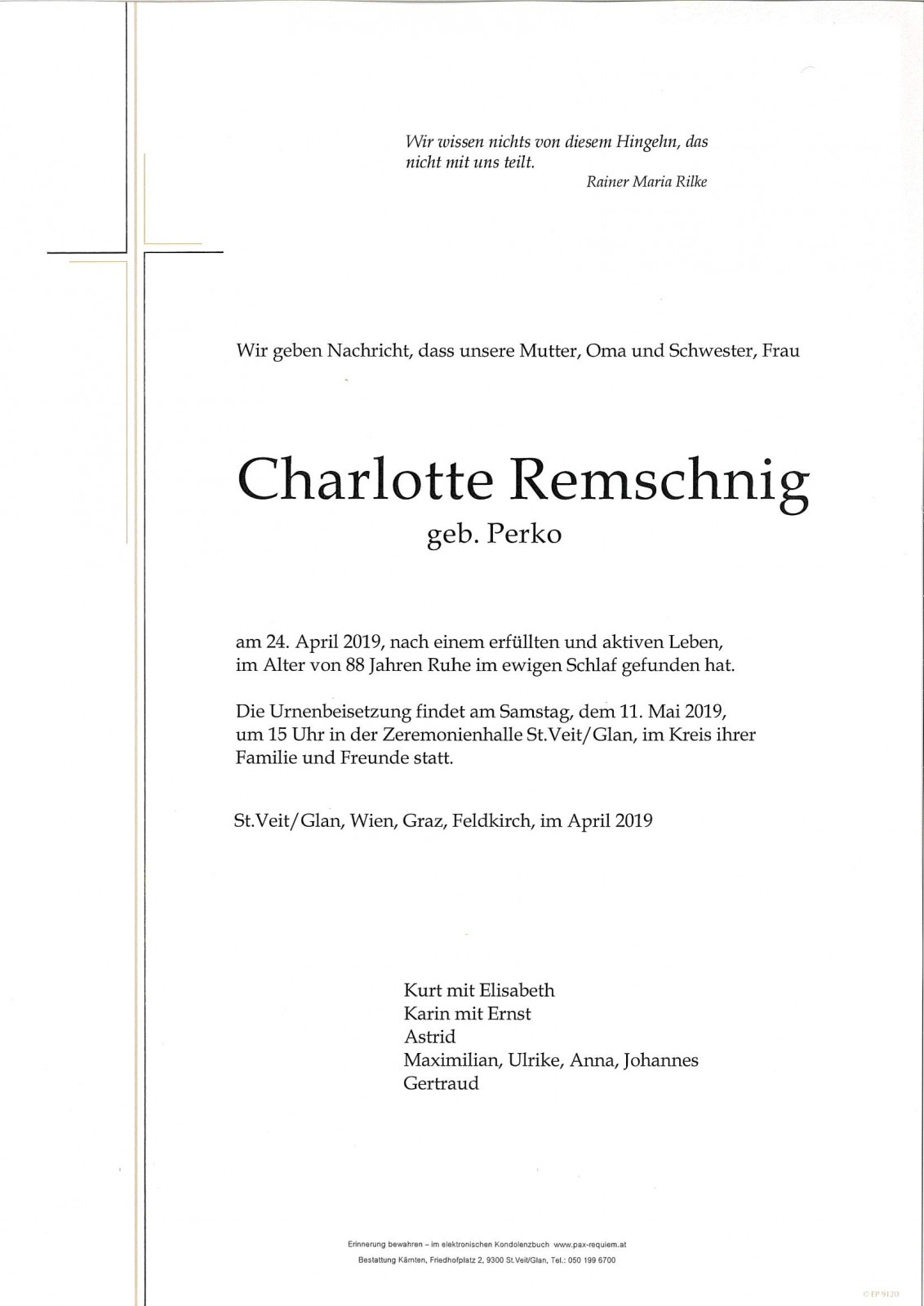 Parte Charlotte Remschnig  geb. Perko