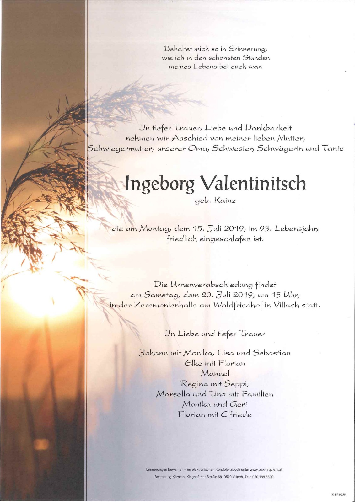 Parte Ingeborg Valentinitsch geb. Kainz