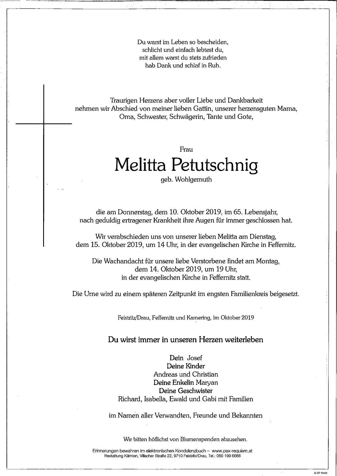 Parte Melitta Petutschnig, geb. Wohlgemuth