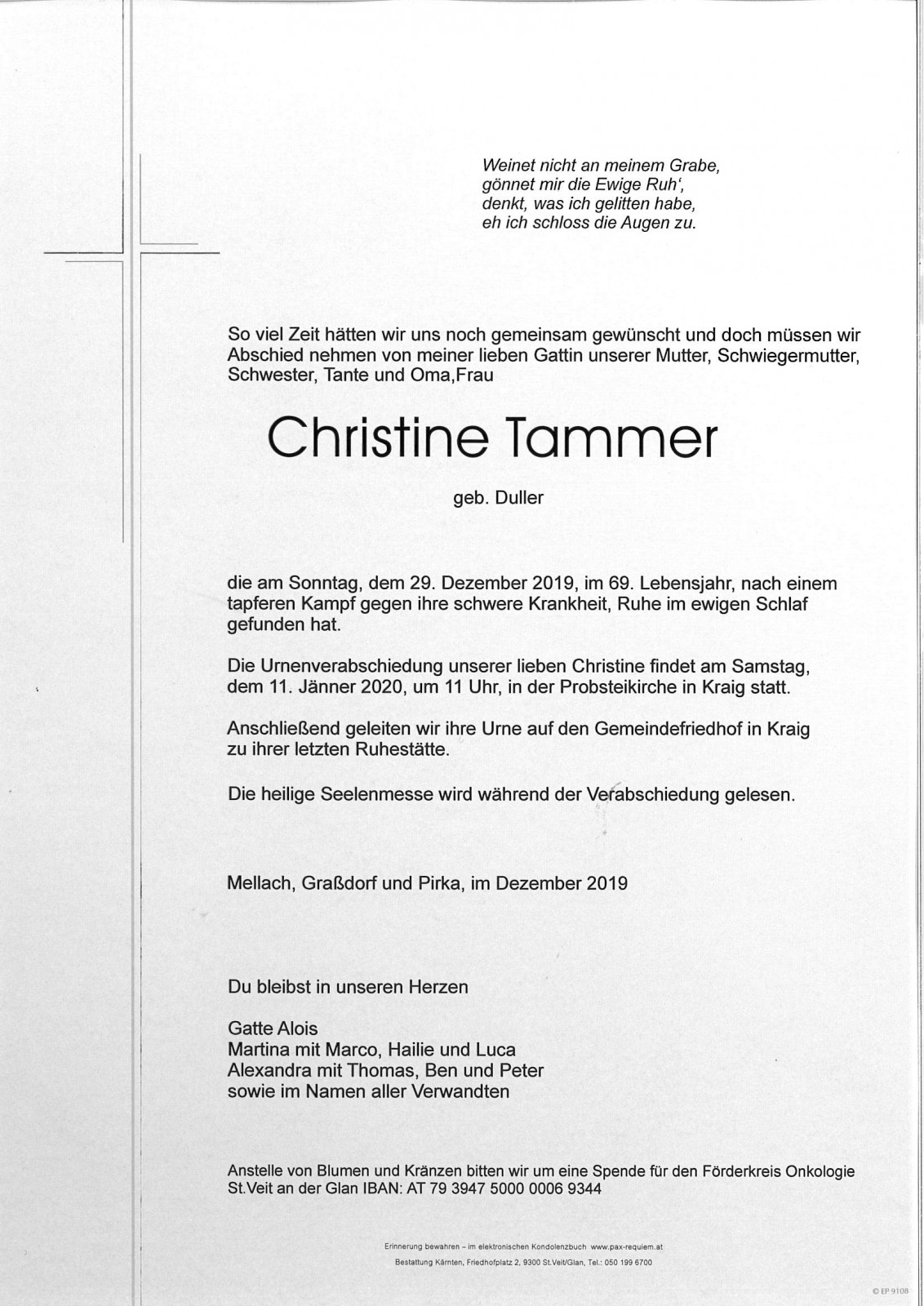 Parte Christine Tammer geb. Duller