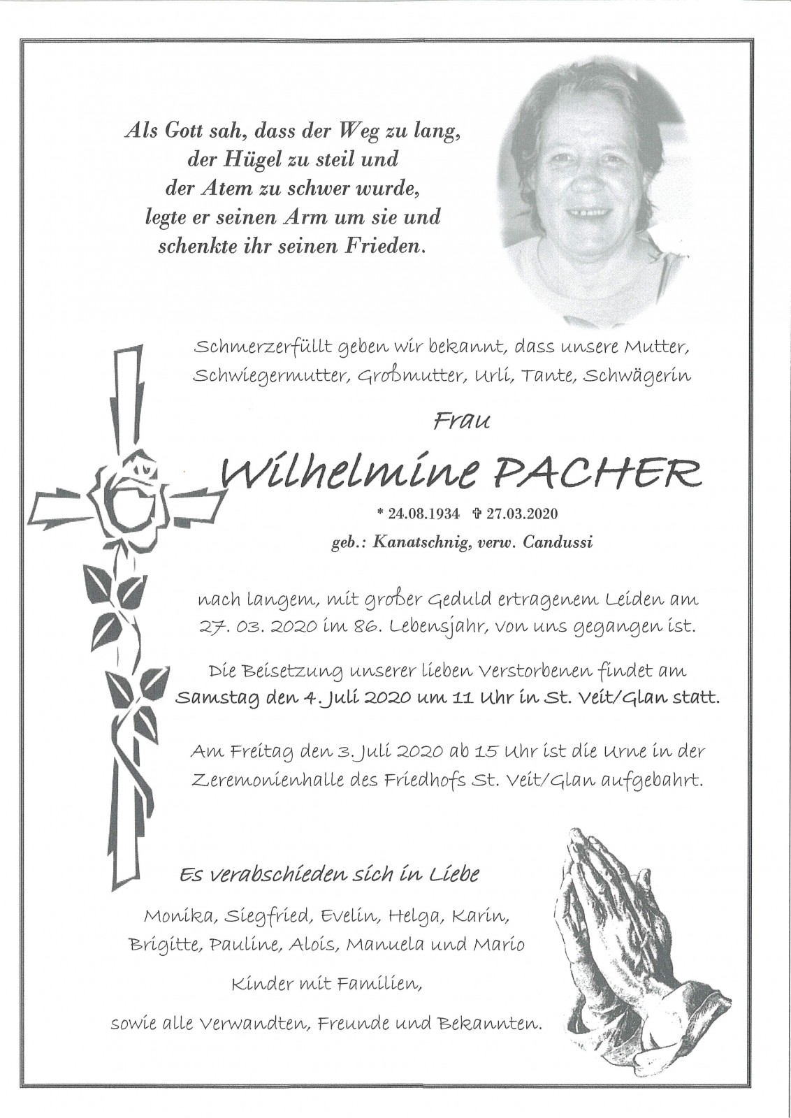 Parte Wilhelmine Pacher  geb. Kanatschnig