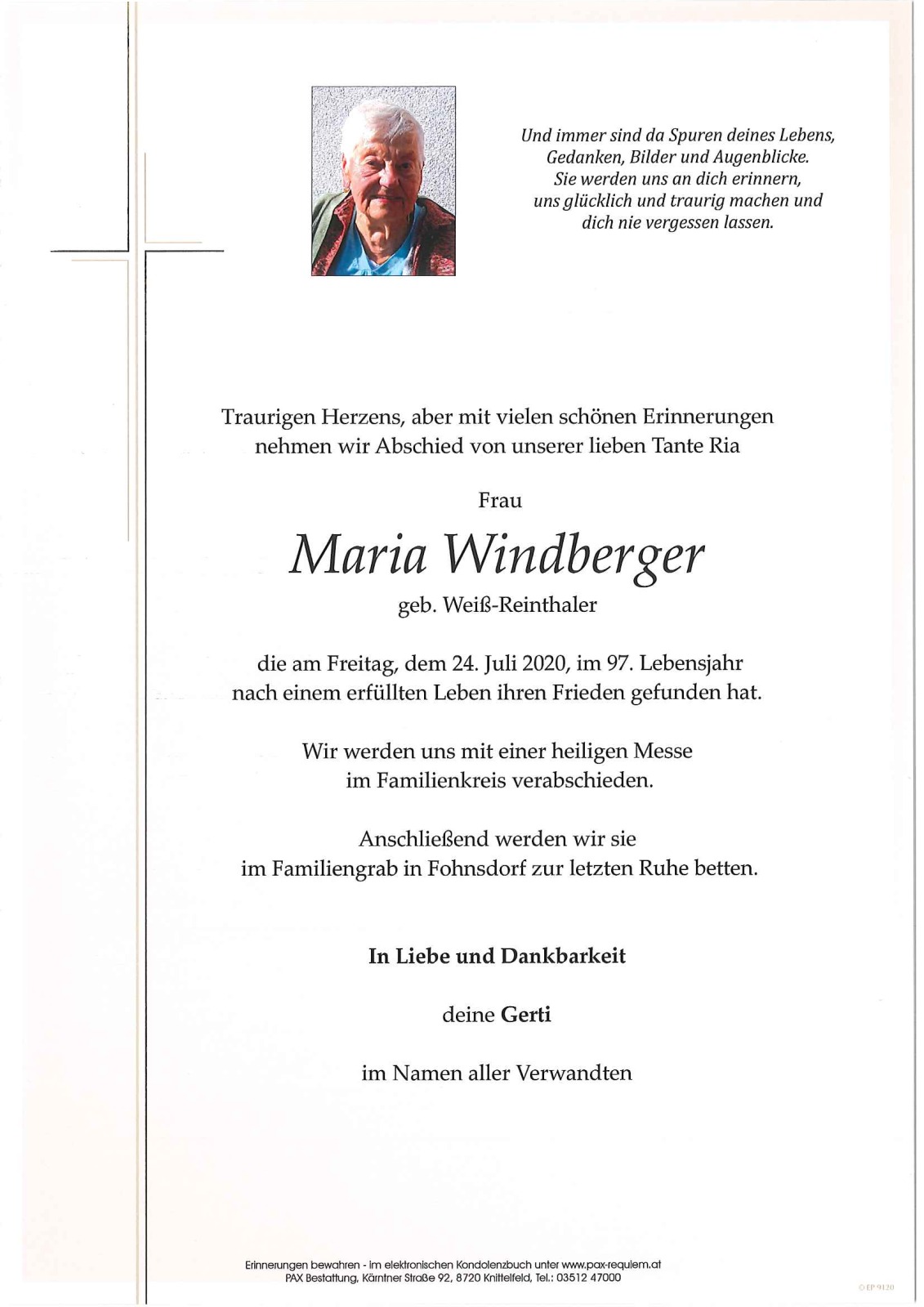 Parte Maria Windberger geb. Weiß-Reinthaler