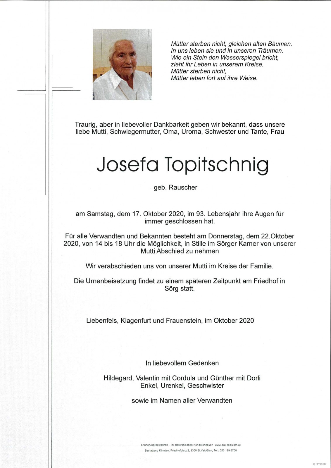 Parte Josefa Topitschnig geb. Rauscher