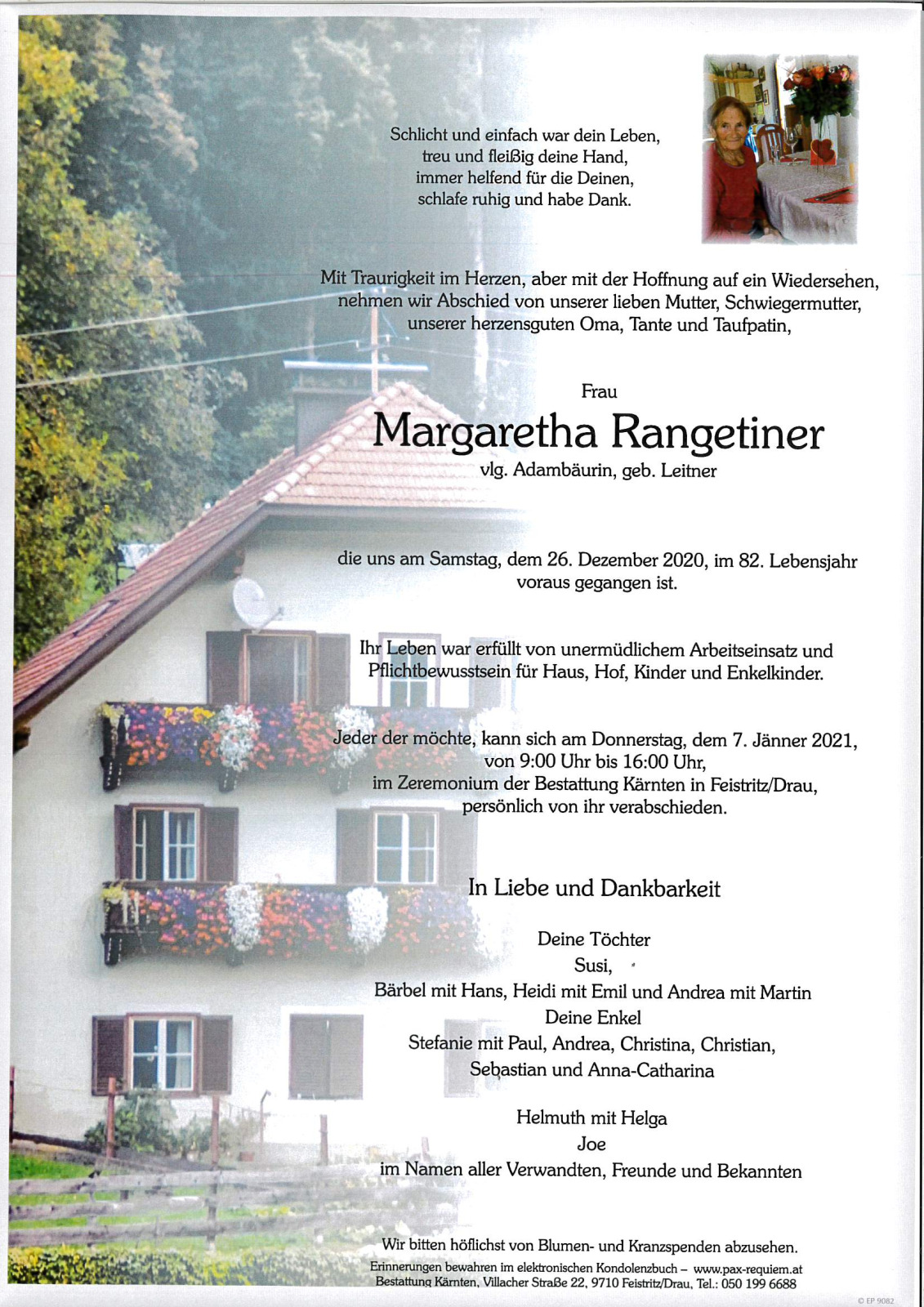 Parte Margaretha Rangetiner, geb. Leitner