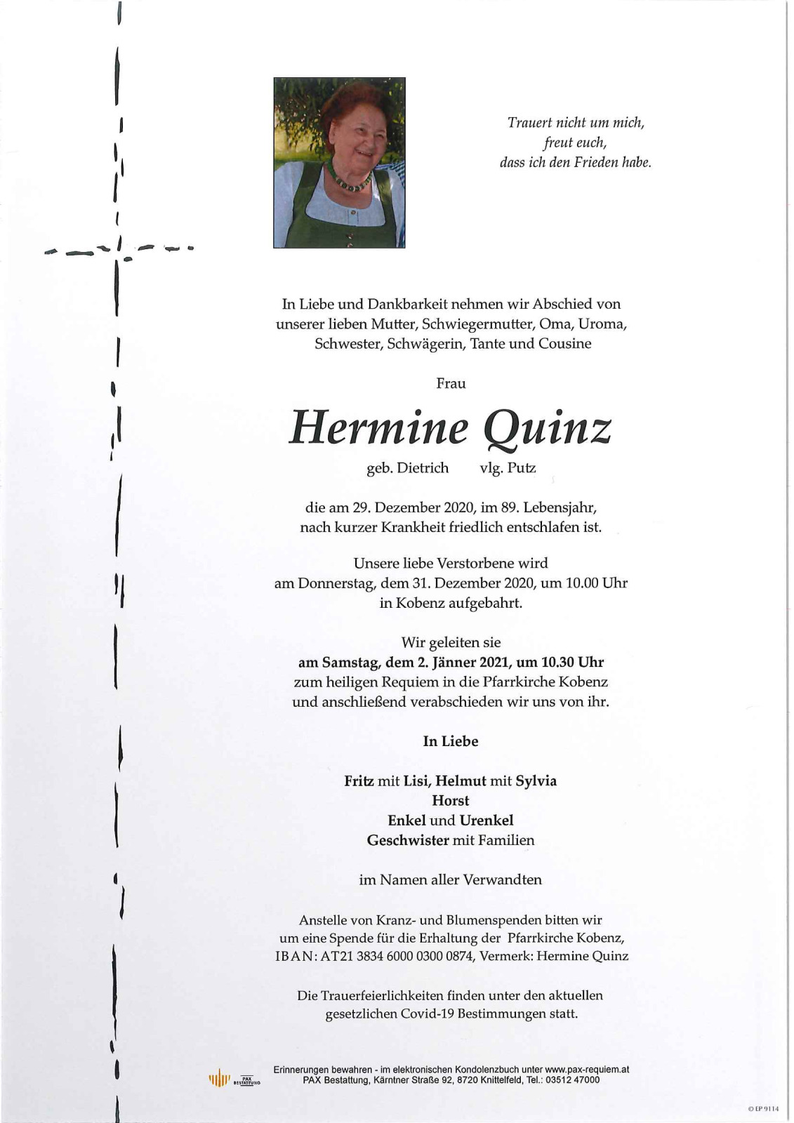 Parte Hermine Quinz geb. Dietrich vlg. Putz