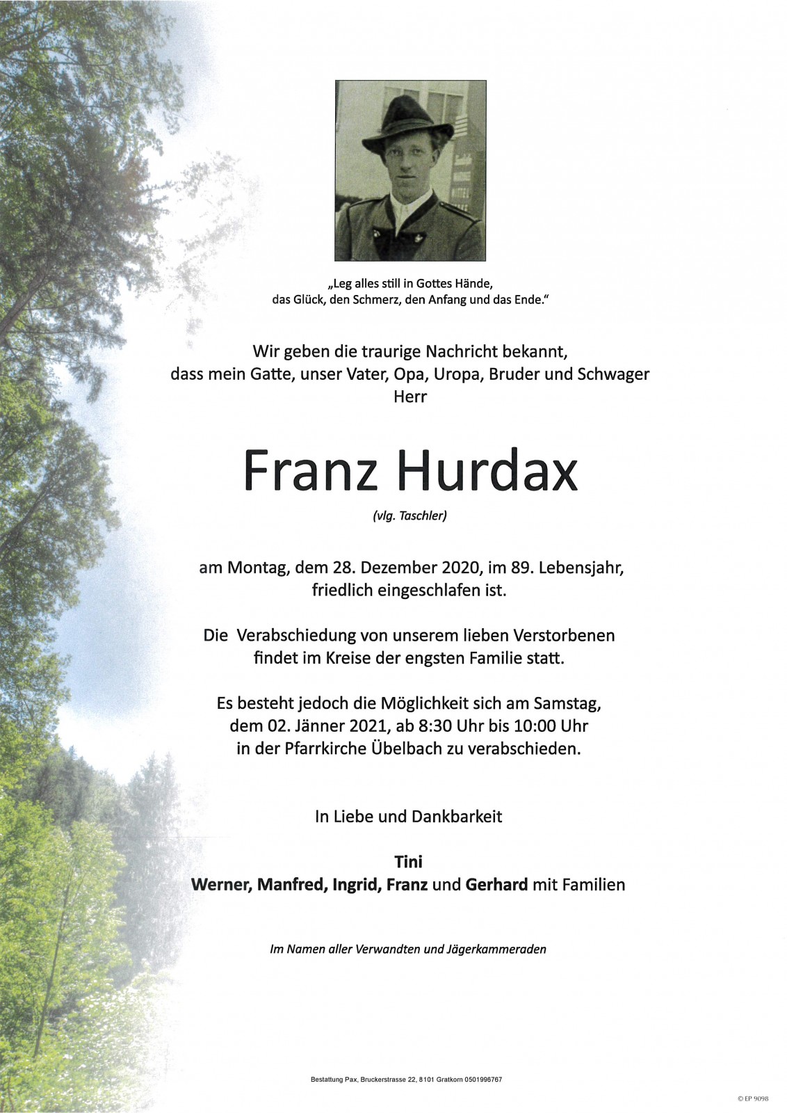 Parte Franz Hurdax (vlg. Taschler)