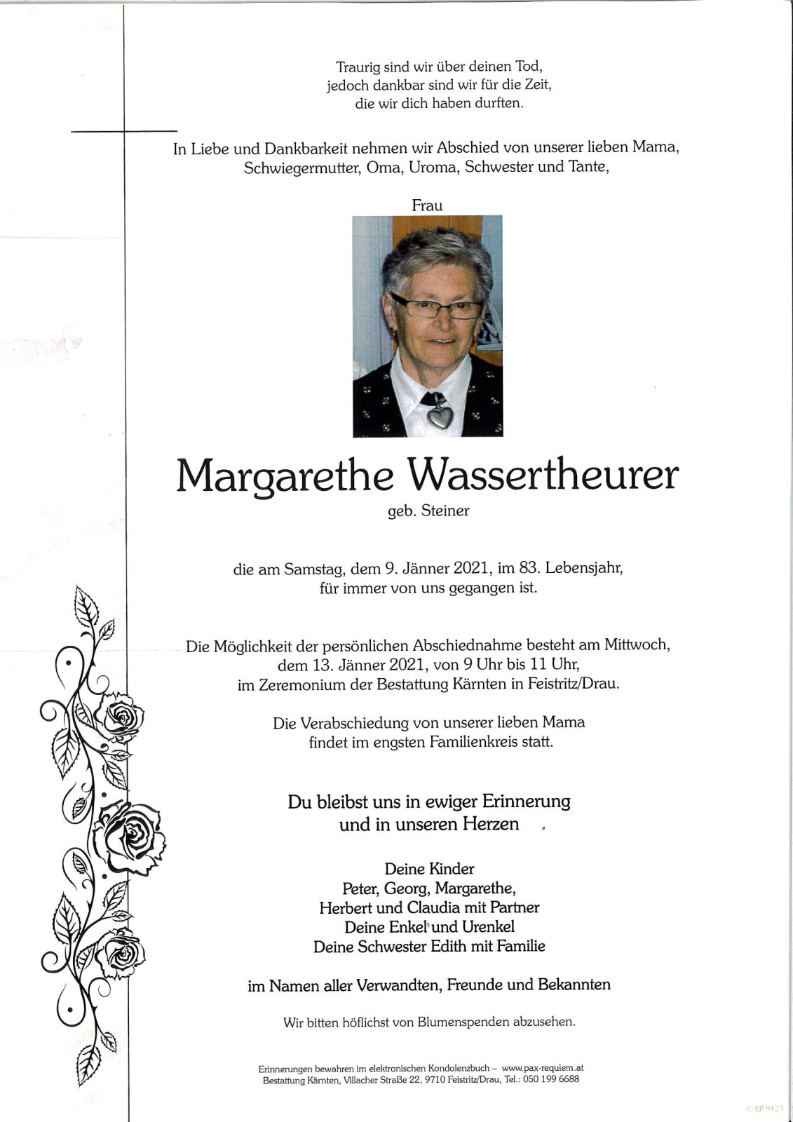 Parte Margarethe Wassertheurer, geb. Steiner