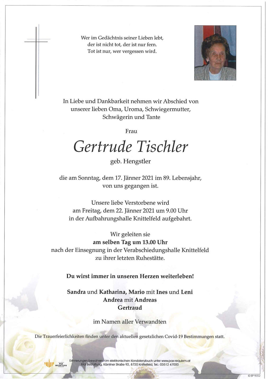 Parte Gertrude Tischler geb. Hengstler