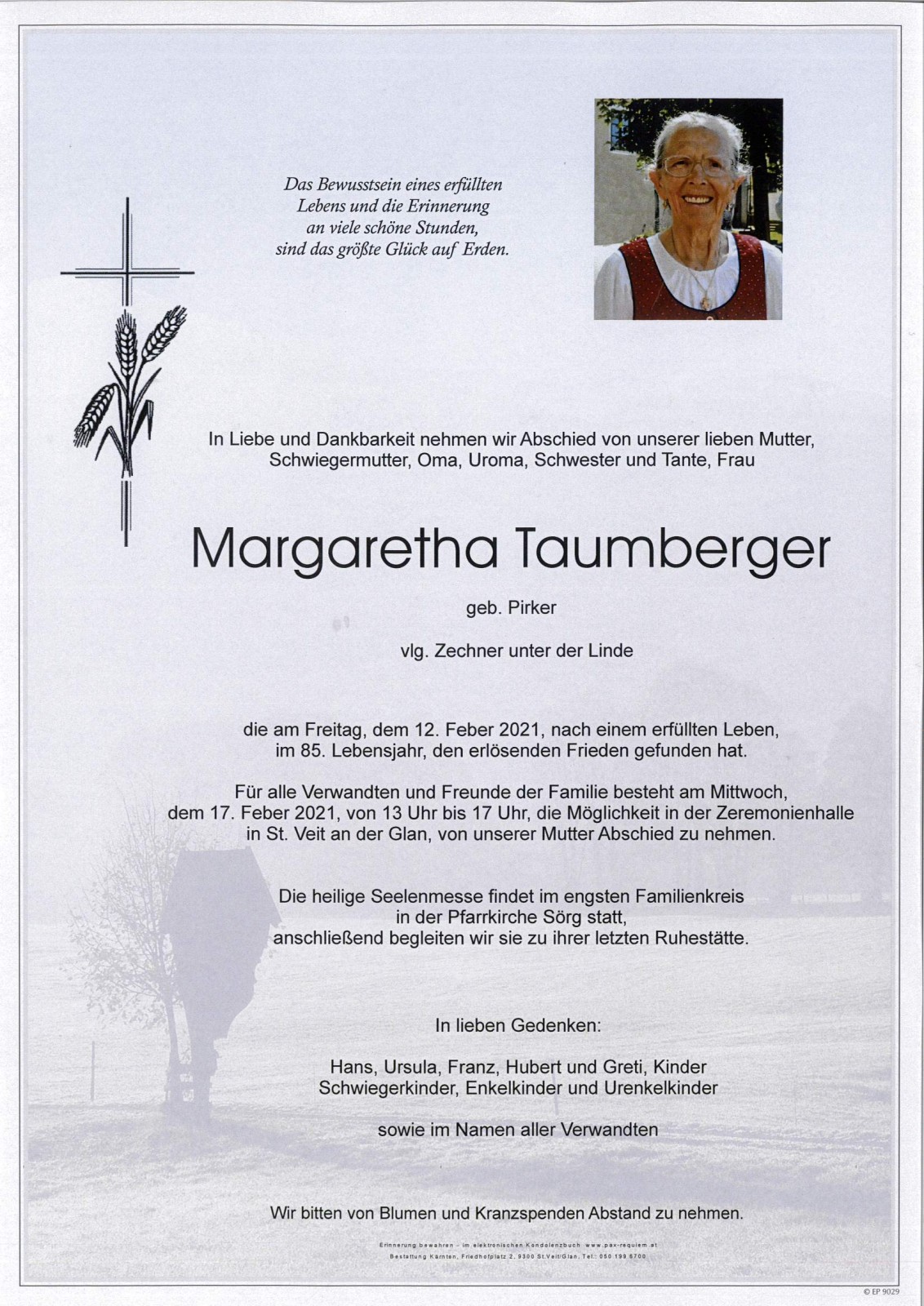 Parte Margaretha Taumberger geb. Pirker  "vlg. Zechner"