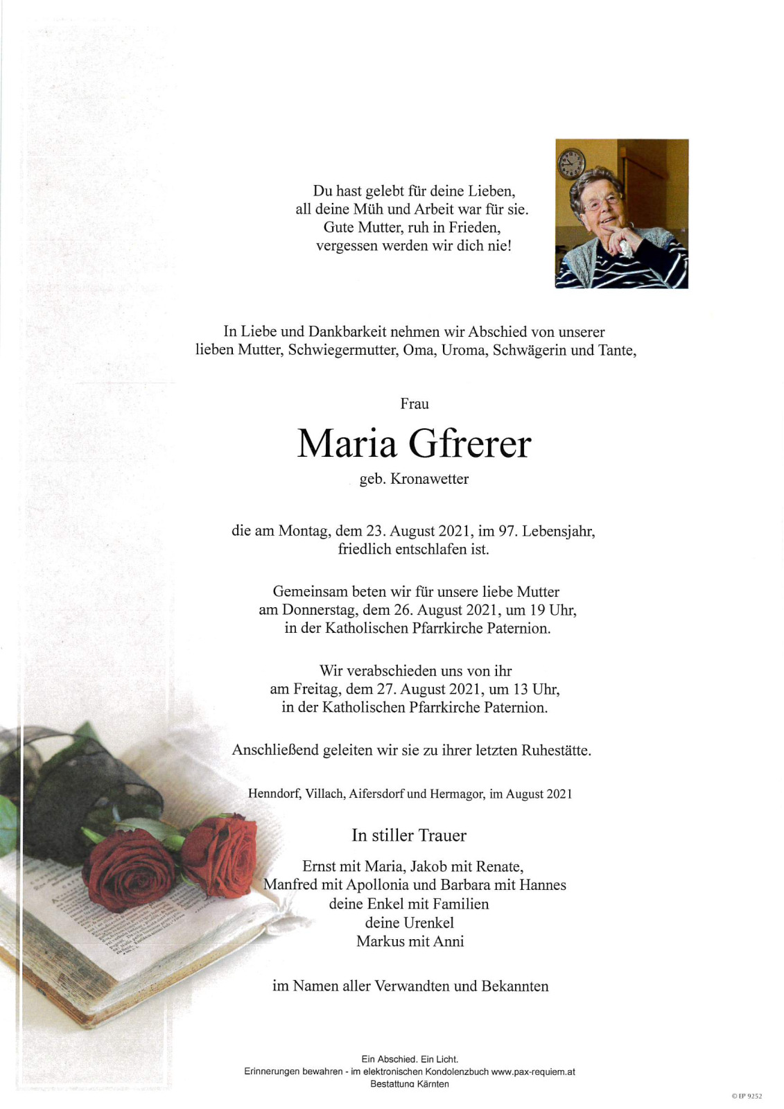 Parte Maria Gfrerer, geb. Kronawetter