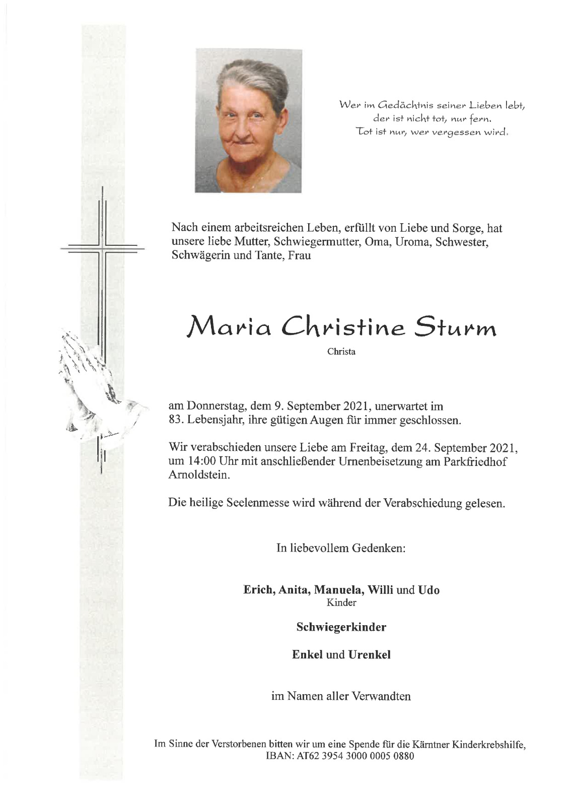 Parte Maria Christine (Christa) Sturm