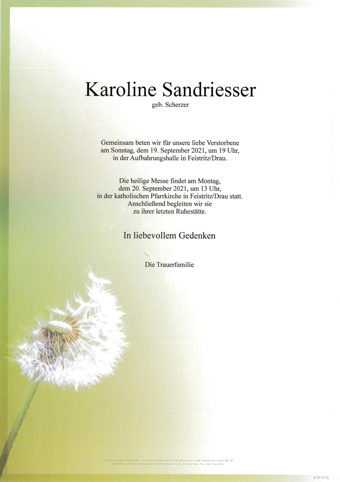 Parte Karoline Sandriesser, geb. Scherzer