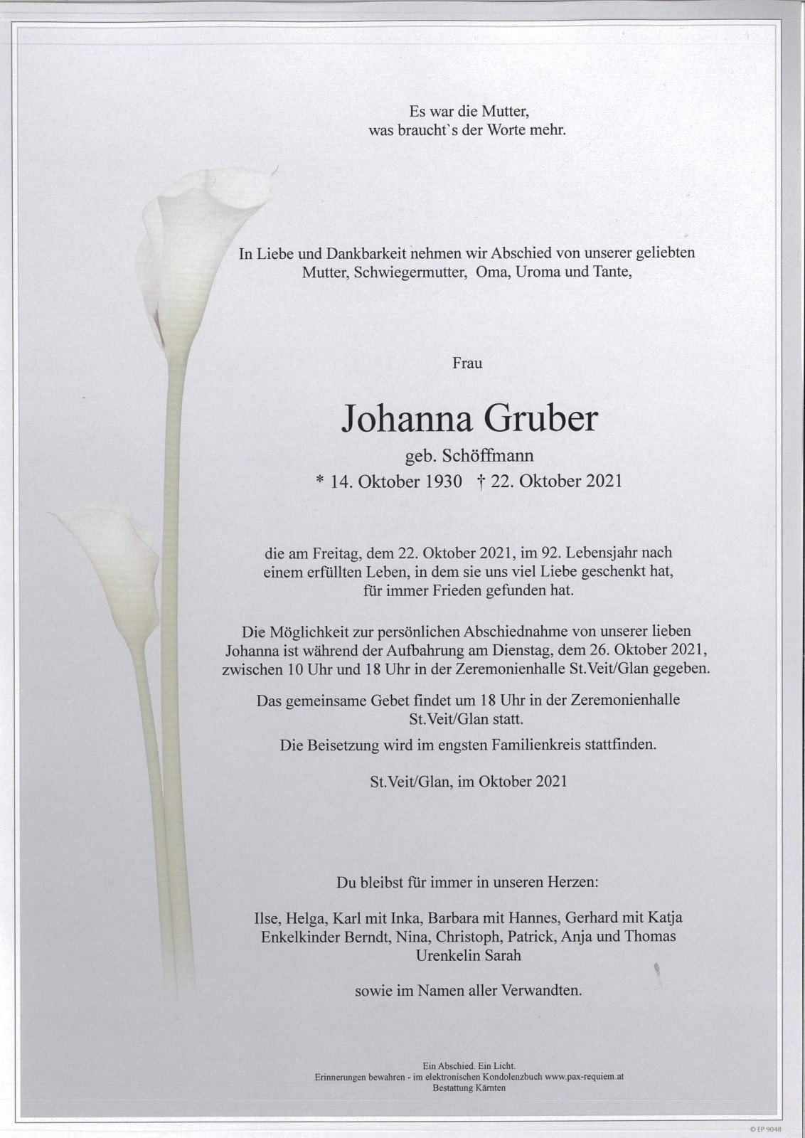 Parte Johanna Gruber  geb. Schöffmann