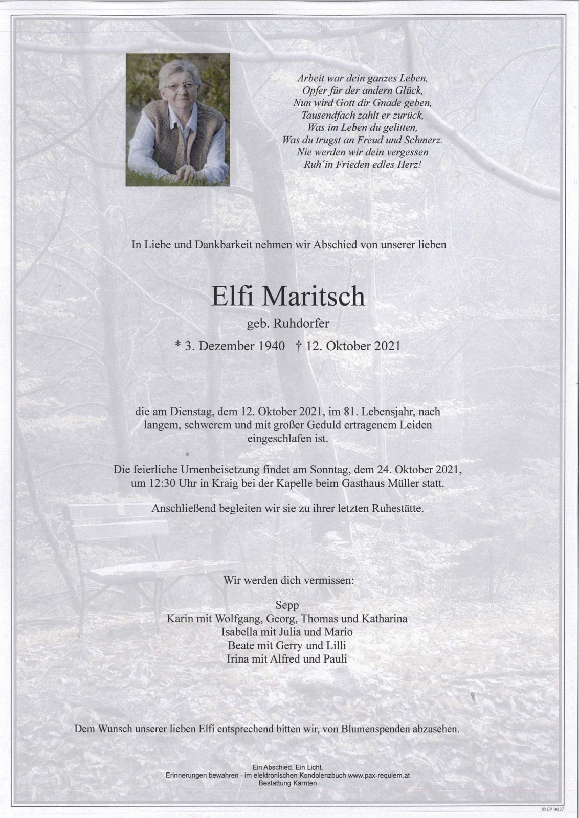 Parte Elfriede Maritsch geb. Ruhdorfer