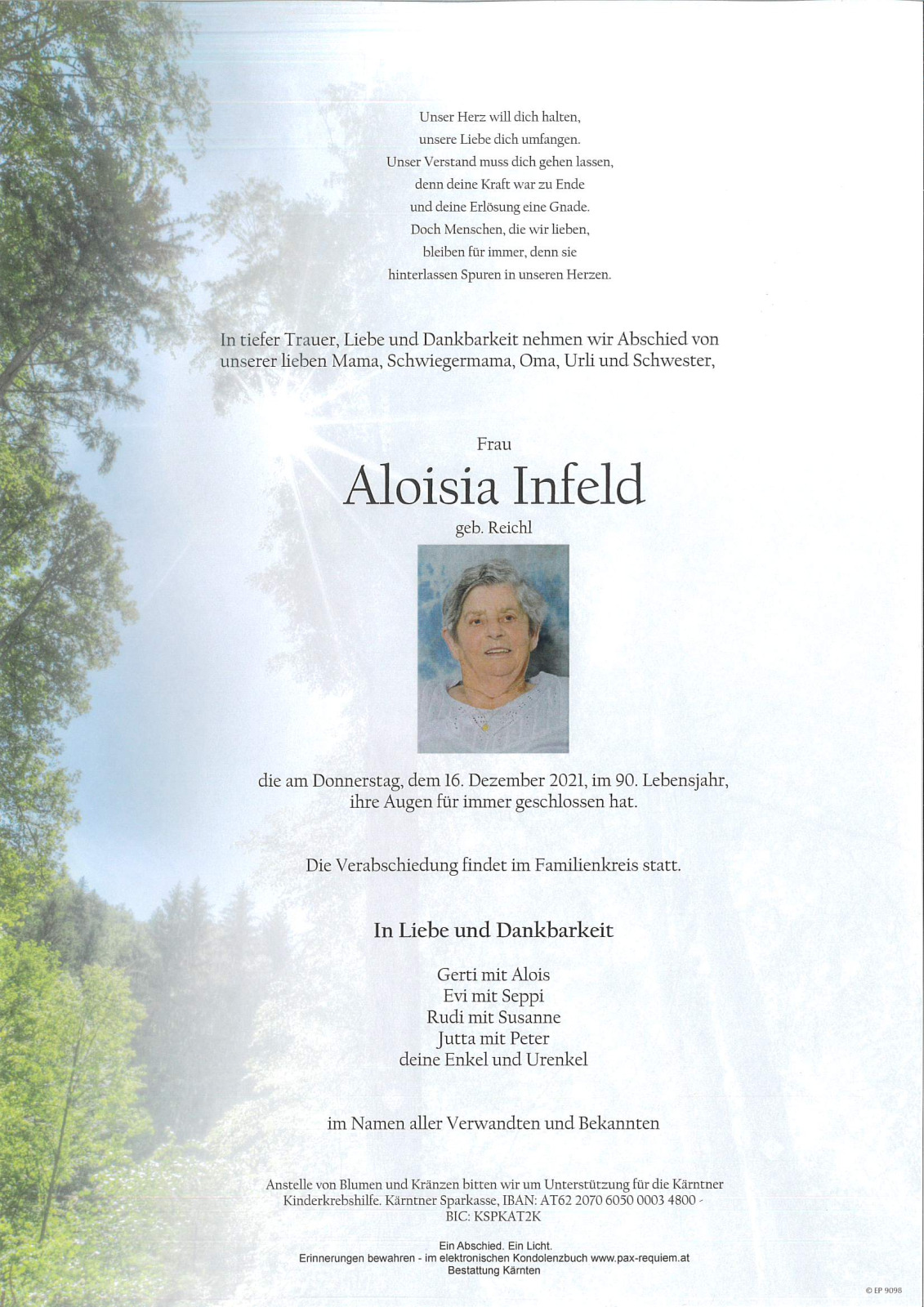 Parte Aloisia Infeld, geb. Reichl