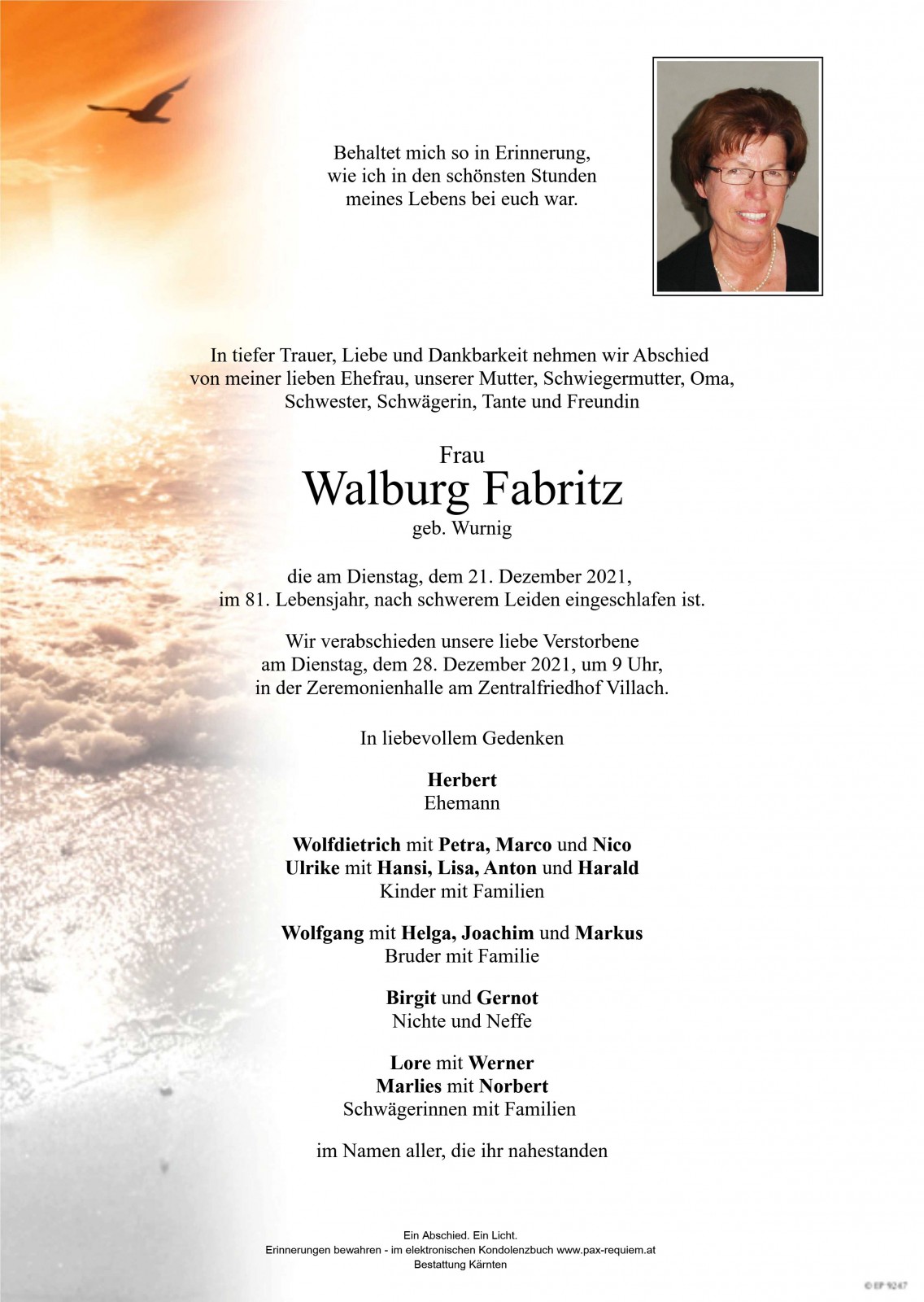 Parte Walburg Fabritz geb. Wurnig