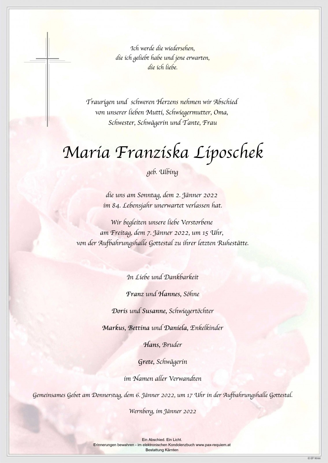 Parte Maria Franziska Liposchek geb. Ulbing