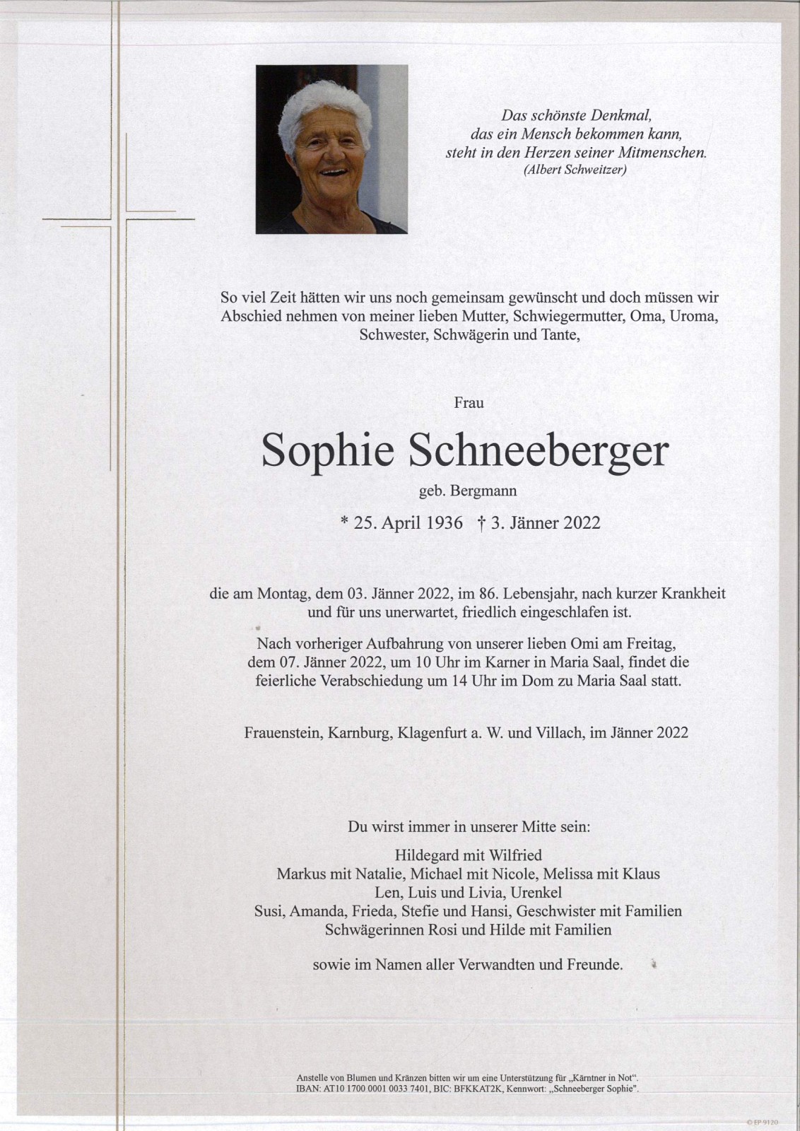 Parte Sophie Schneeberger  geb. Bergmann