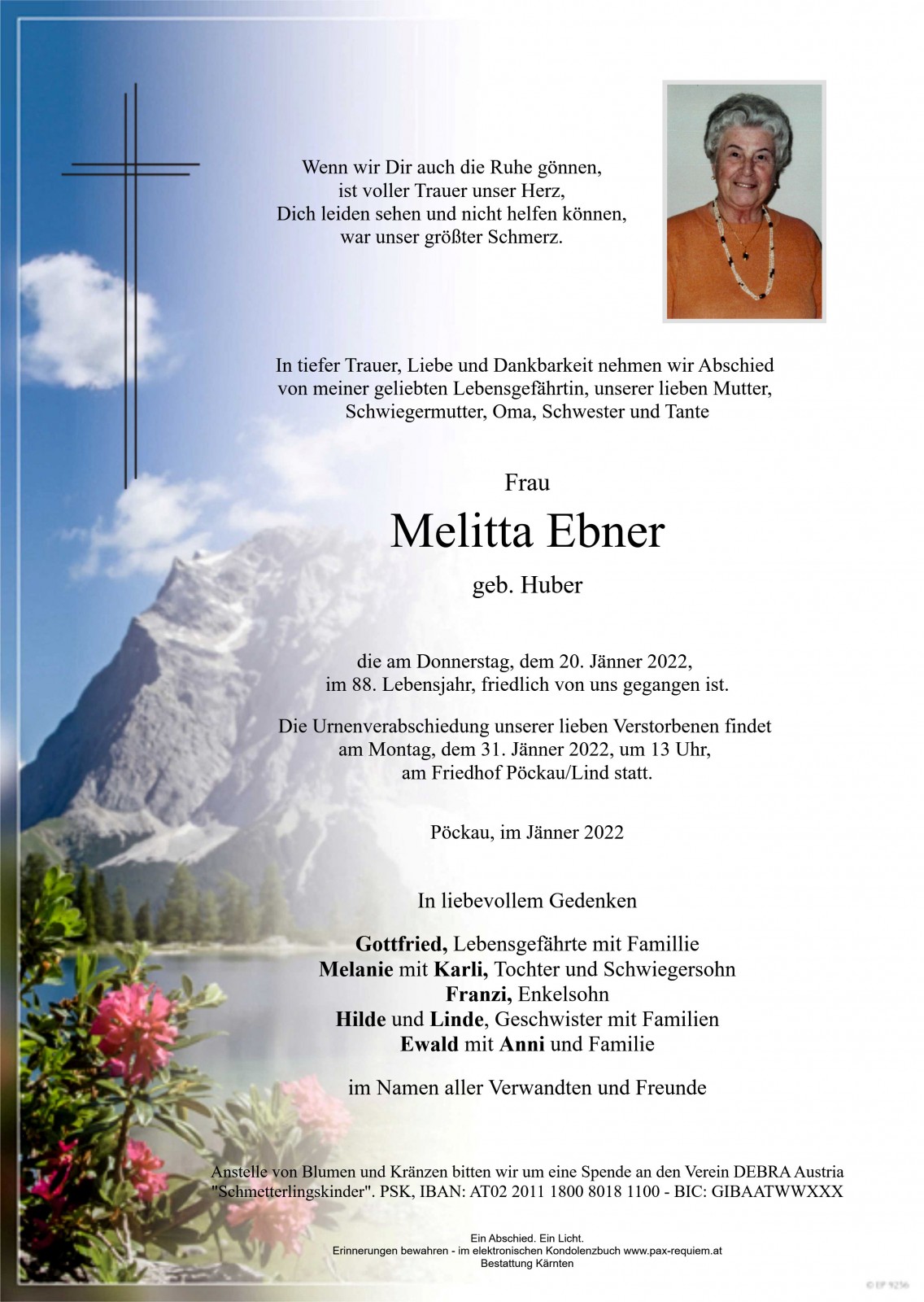 Parte Melitta Ebner, geb. Huber