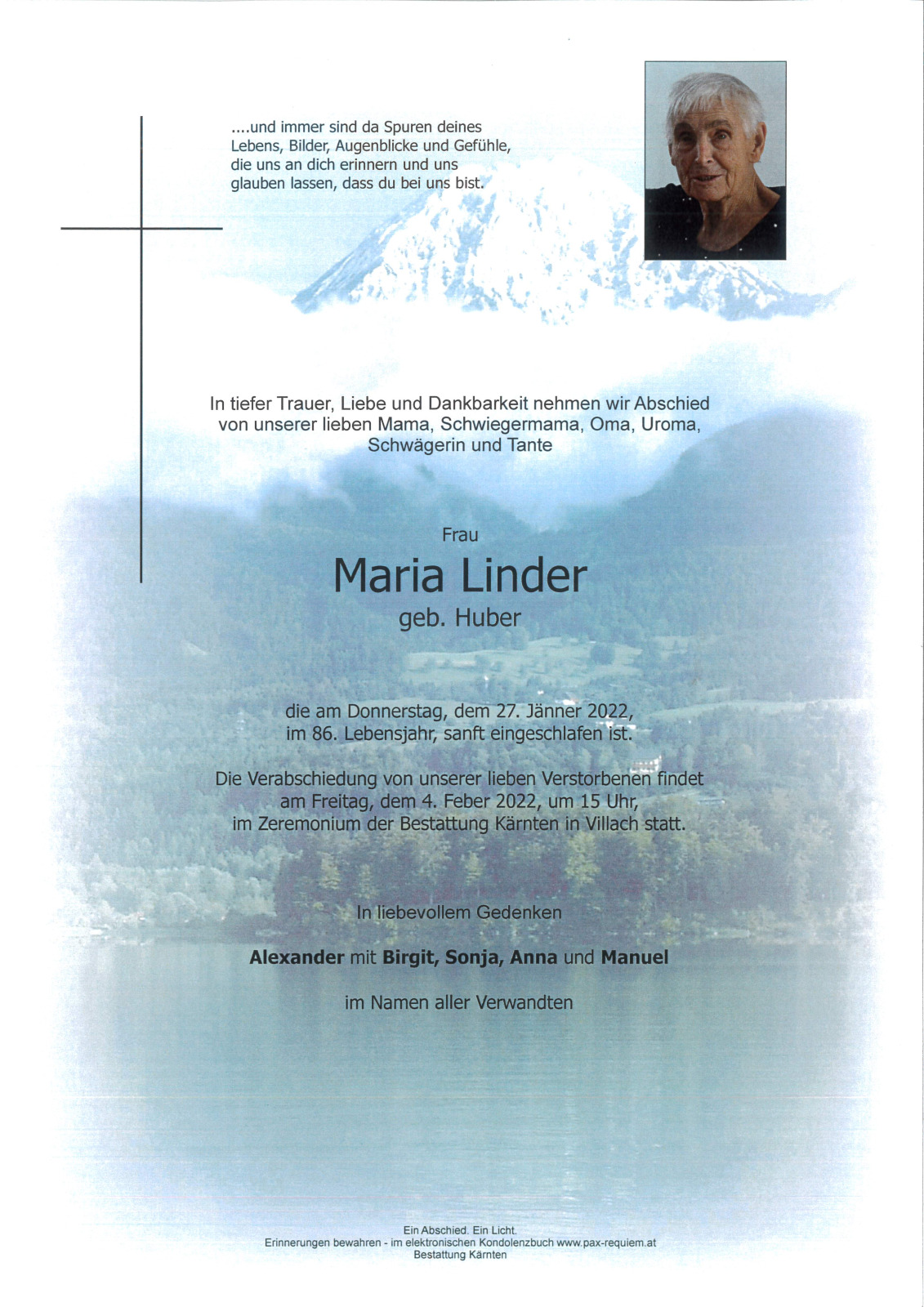 Parte Maria Linder, geb. Huber