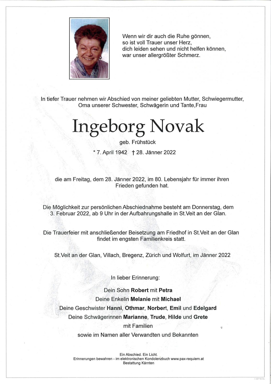 Parte Ingeborg Novak geb. Frühstück