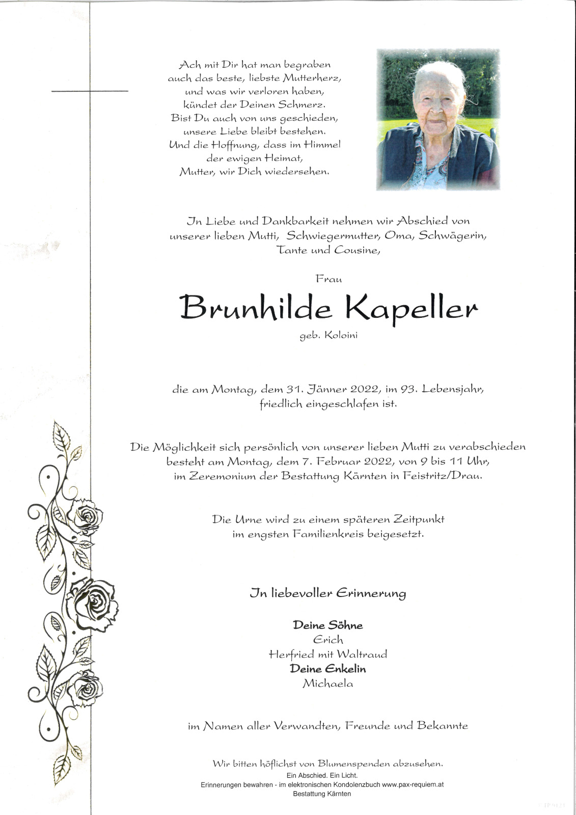 Parte Brunhilde Kapeller, geb. Koloini