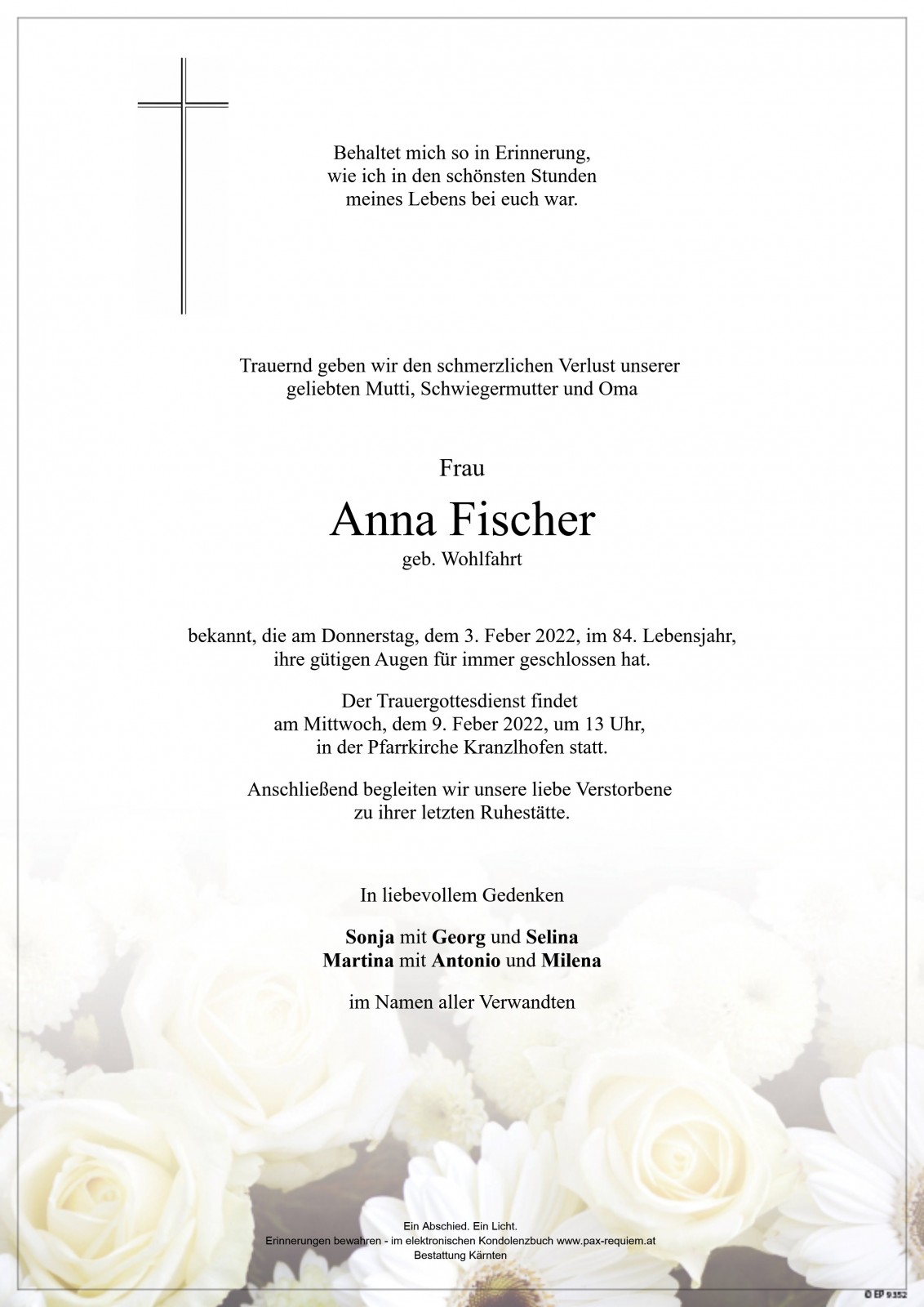 Parte Anna Fischer geb. Wohlfahrt