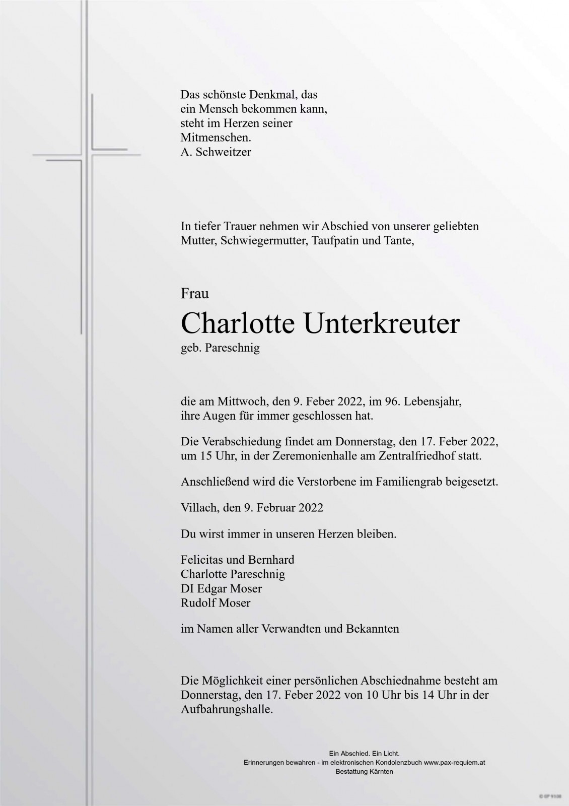 Parte Charlotte Unterkreuter, gep. Pareschnig