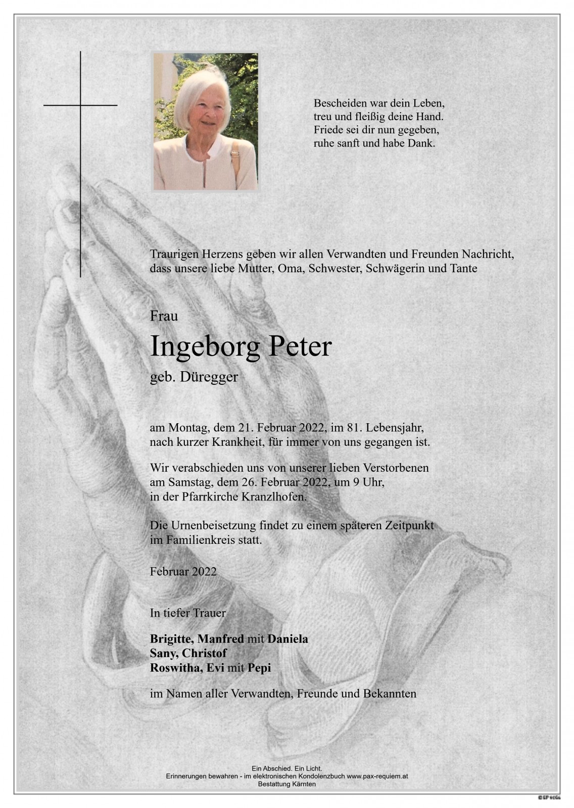 Parte Ingeborg Peter, geb. Düregger