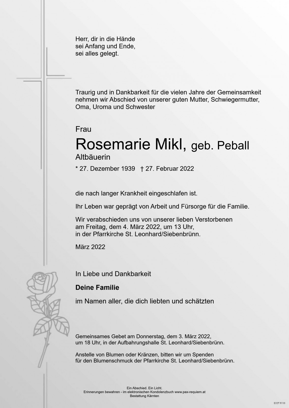 Parte Rosemarie Mikl, geb. Peball