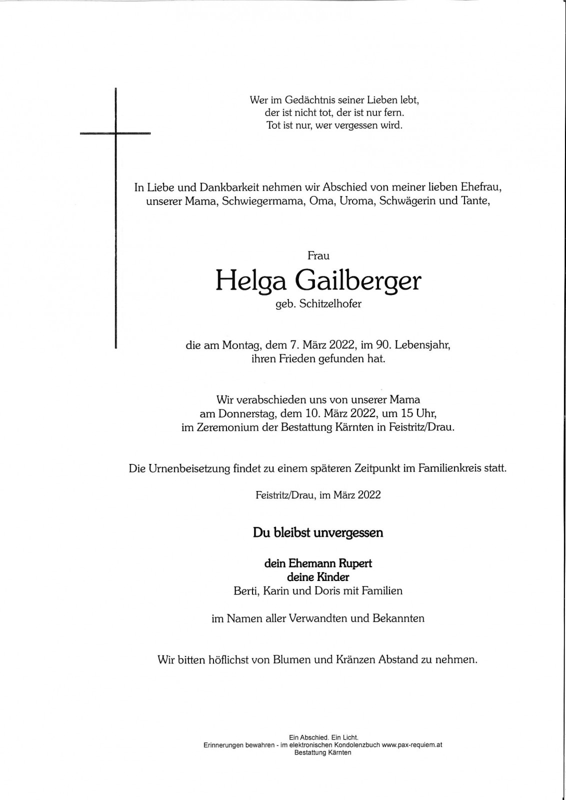 Parte Helga Gailberger, geb. Schitzelhofer