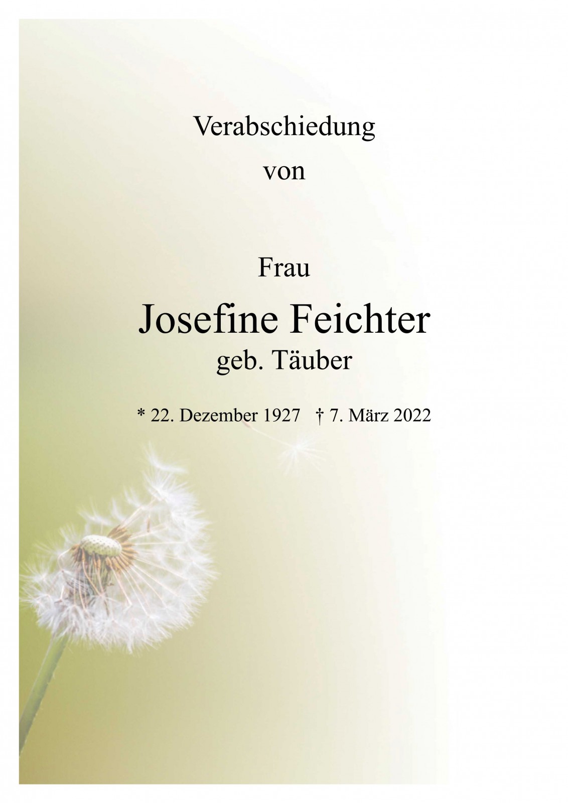 Parte Josefine Feichter, geb. Täuber