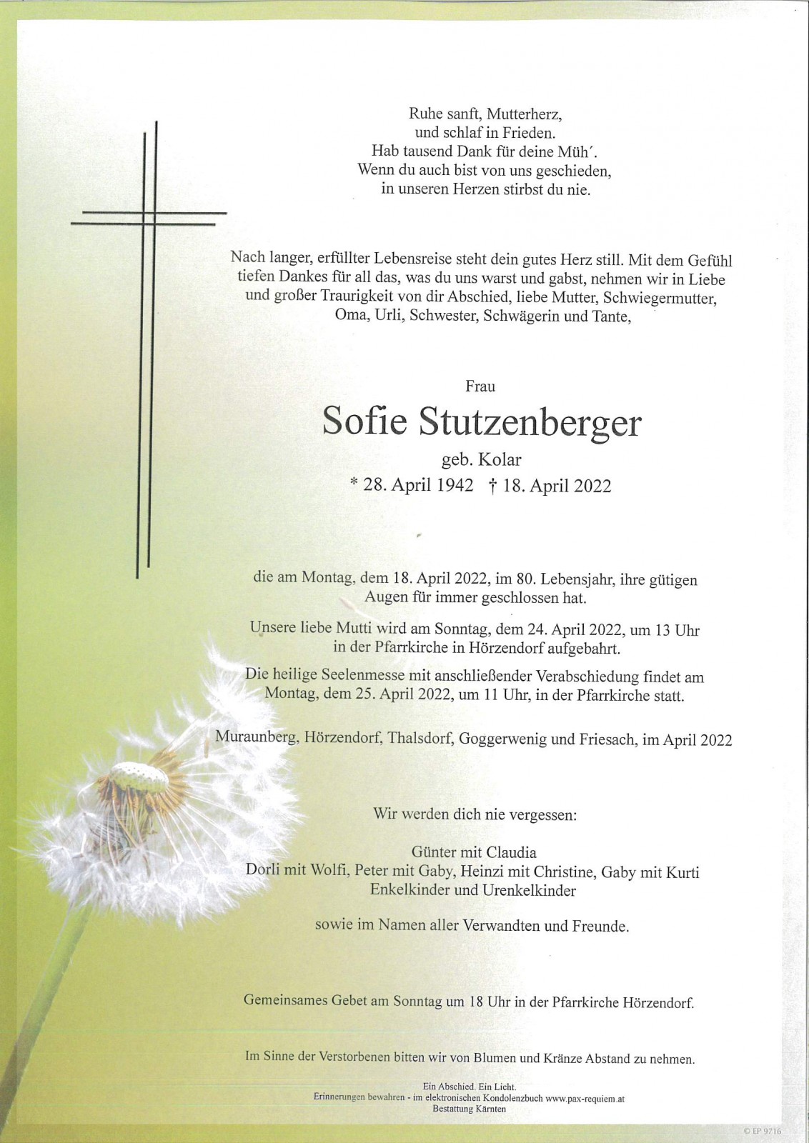 Parte Sofie Stutzenberger  geb.Kolar