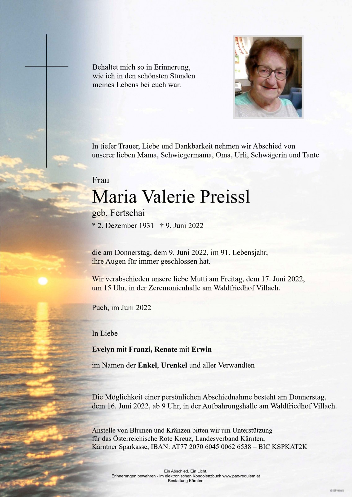 Parte Maria Valerie Preissl, geb. Fertschai