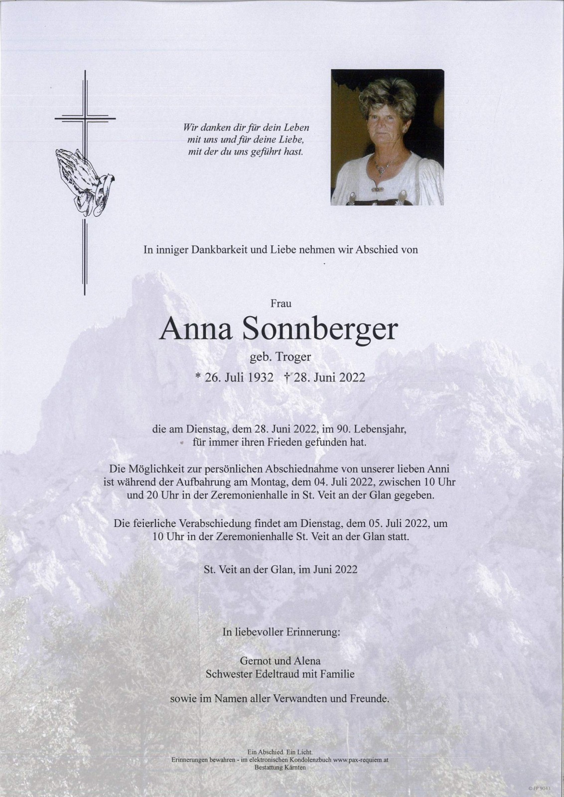 Parte Anna Sonnberger geb. Troger