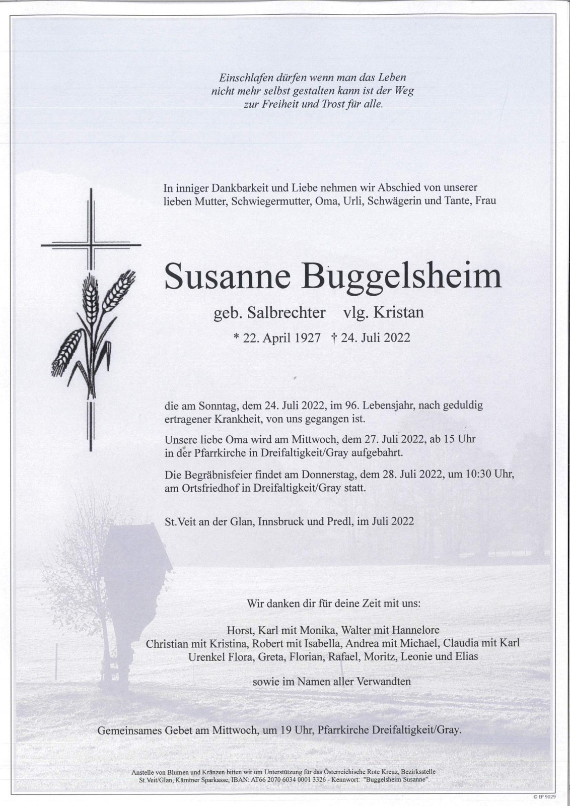 Parte Susanne Buggelsheim,  geb.Salbrechter, vlg.Kristan