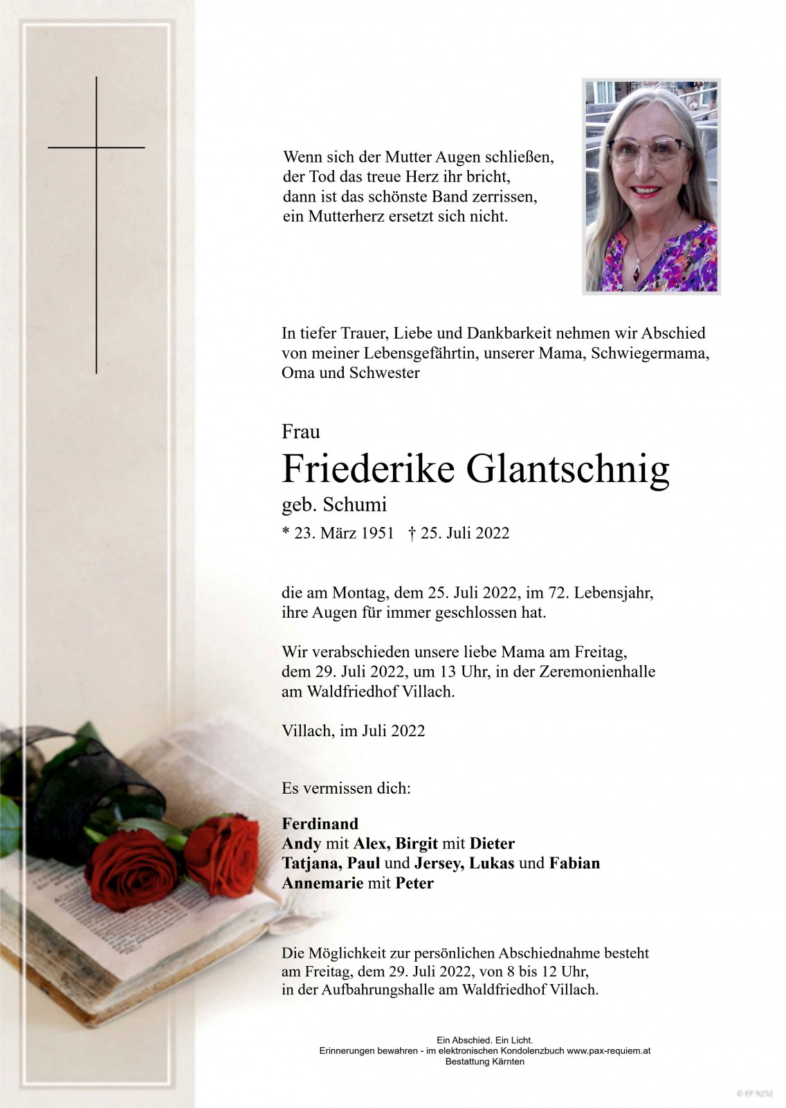 Parte Friederike Glantschnig, geb. Schumi