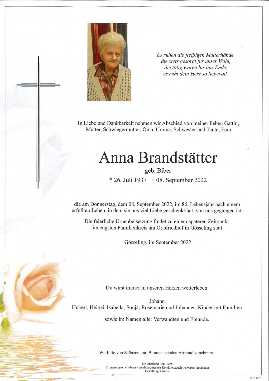 Parte Anna Brandstätter,  geb. Biber