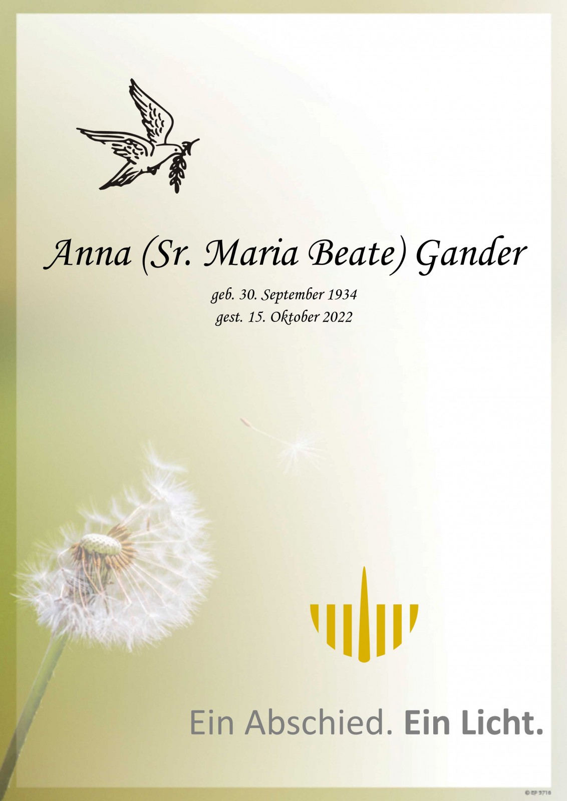 Parte Sr. Maria Beate (Anna) Gander