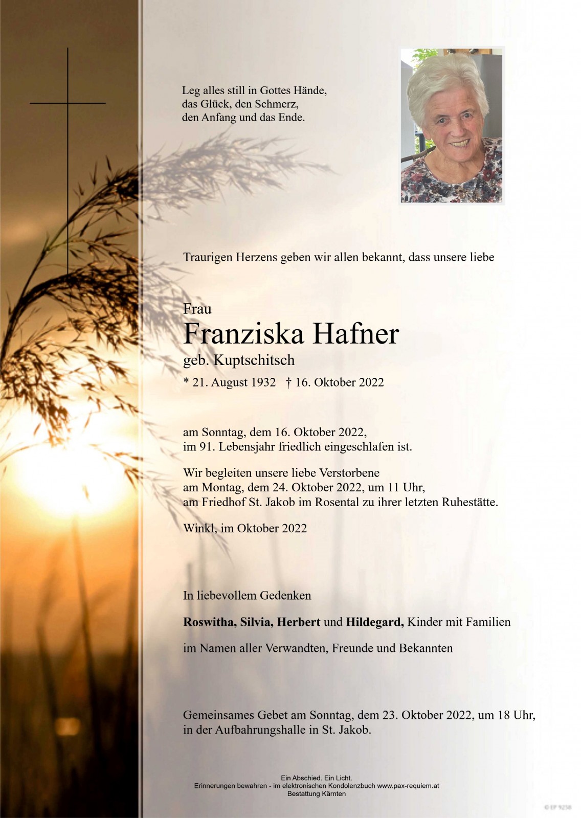 Parte Franziska Hafner, geb. Kuptschitsch