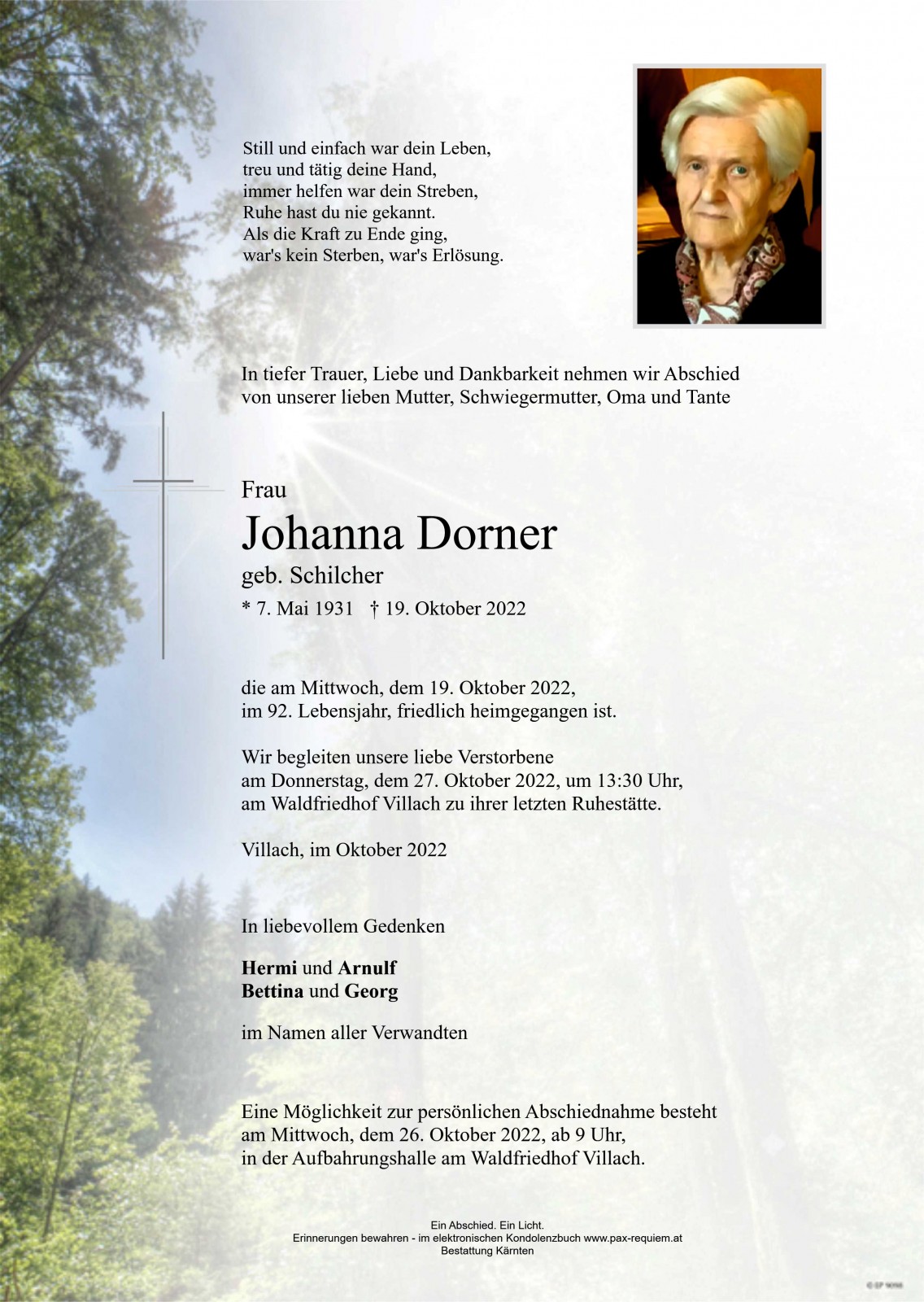 Parte Johanna Dorner, geb. Schilcher