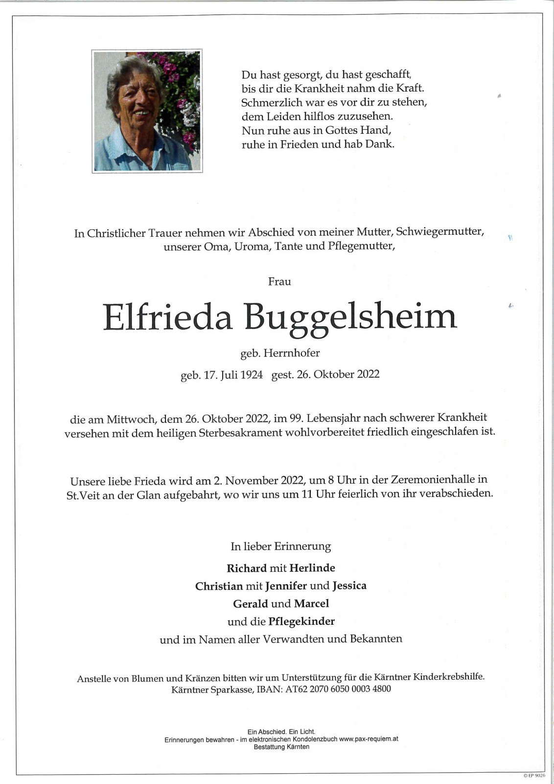 Parte Elfrieda Buggelsheim,  geb. Herrnhofer