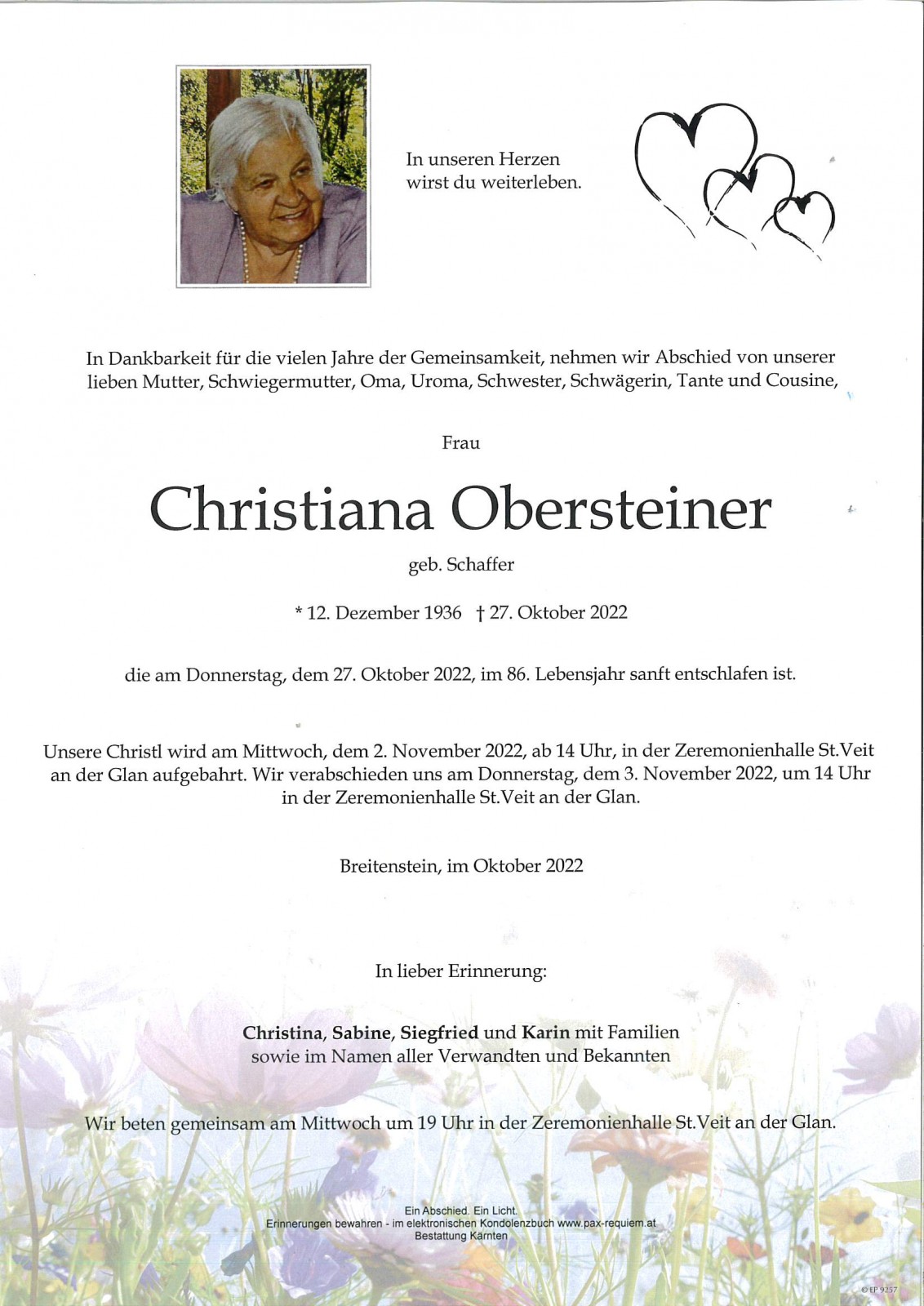 Parte Christiana Obersteiner, geb. Schaffer