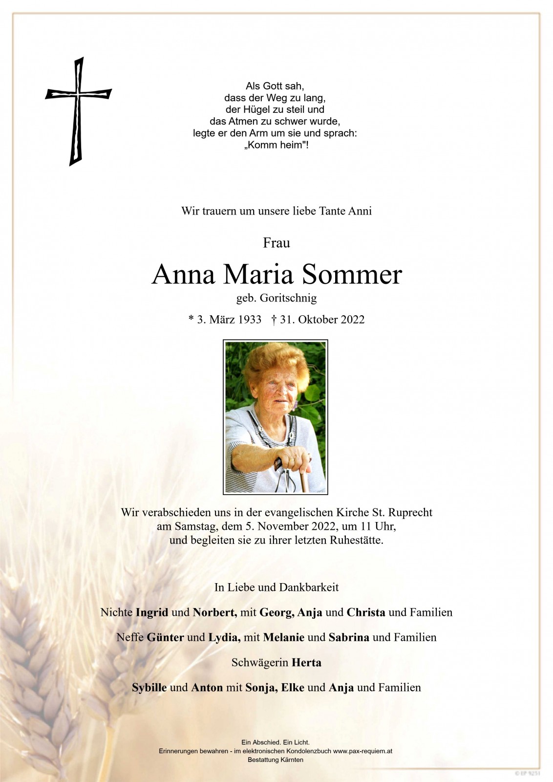 Parte Anna Maria Sommer geb. Goritschnig